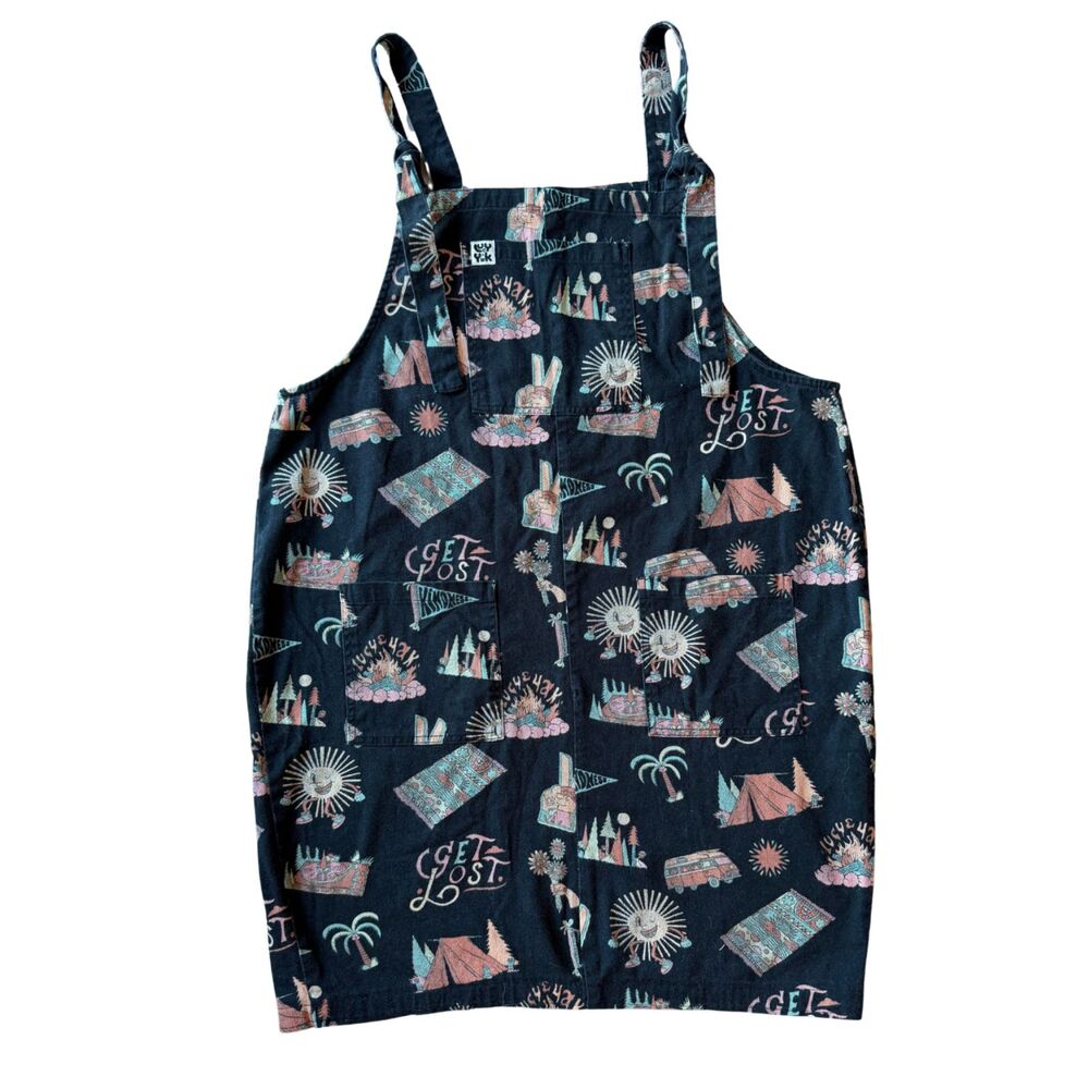 Lucy & Yak Custom Black Get Lost Mini Pini/Dungaree Skirt Size 18 READ